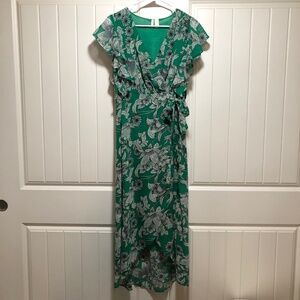 Green Floral Chiffon Long Dress Size M